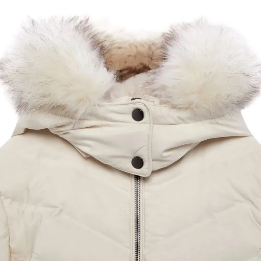 ZARA Ecru Water Wind Protection Hooded Down Coat NWT Size XXL Faux Fur Puffer - Picture 4 of 12